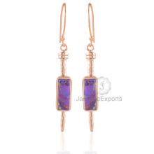 Hermosa púrpura de cobre turquesa pendientes, turquesa piedras preciosas de oro rosa joyería de pendientes para las mujeres